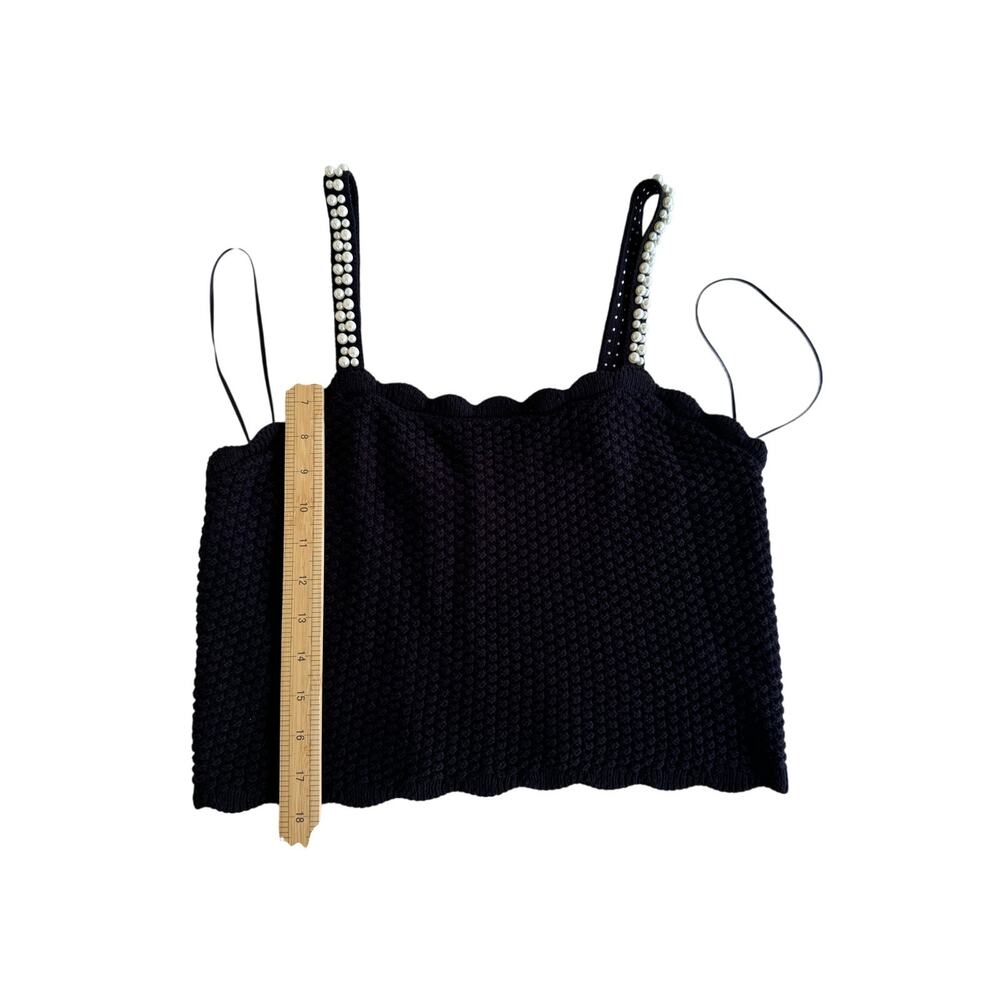 House of Harlow 1960 Large Black Pearl Strap Crop Top Knit Y2K Party Cami - Picture 7 of 8